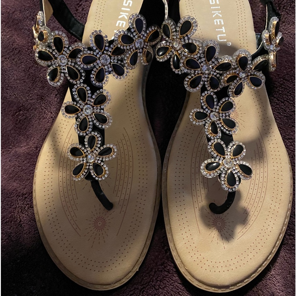 Faux jewel sandals.